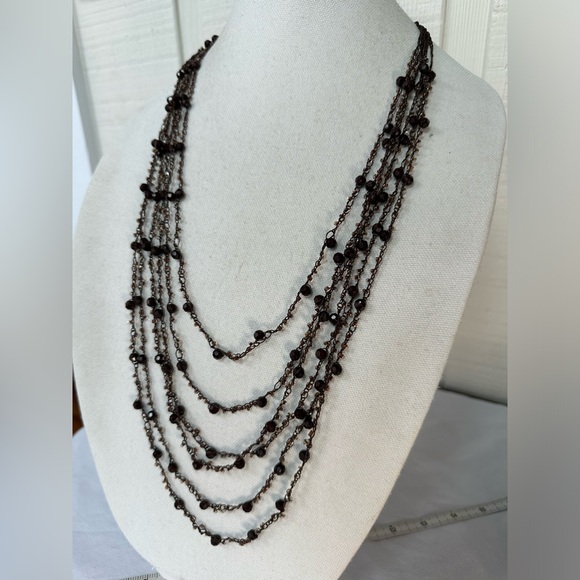 Long multi strand chocolate brown crochet style necklace - Picture 3 of 6